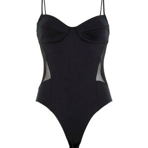 Topshop Mesh Black Corset One Piece Bodysuit Size 2 Nwot